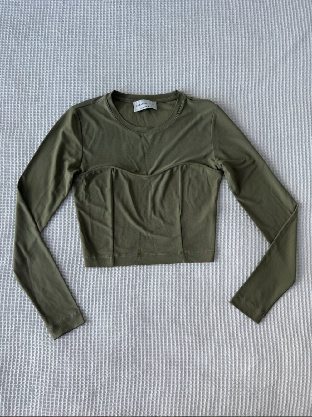 Aritzia Babaton Cropped Corset-Seam Top In Olive